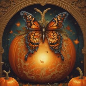 Orange Butterfly Pumpkin Art Print